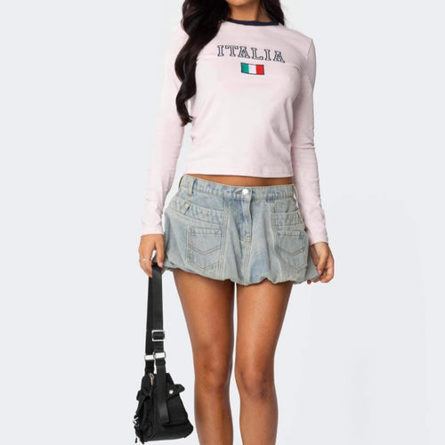 Women trendy short top with long sleeves and Italian pattern Amarae