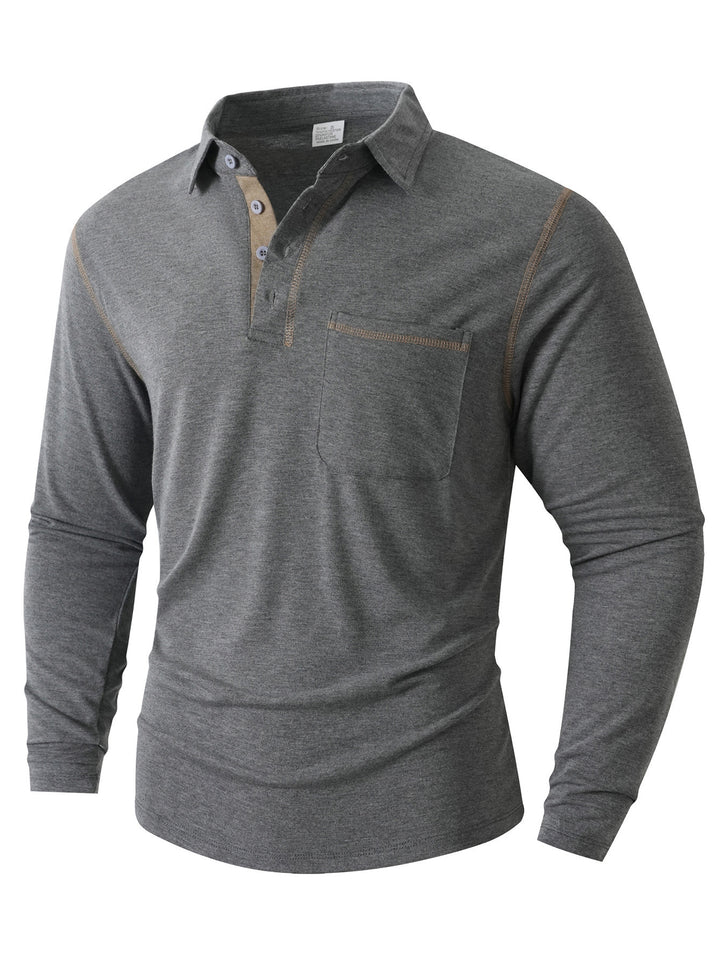Men's trendy long sleeve polo with practical chest pocket and elegant contrasting details Lune London