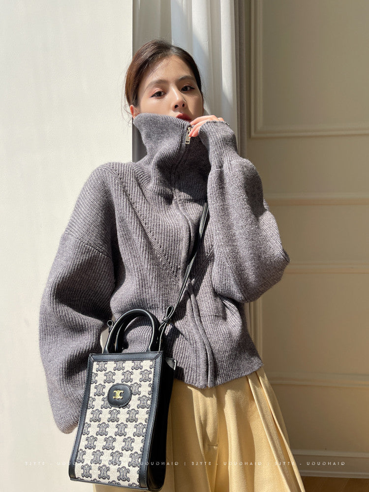 Pull en maille épaisse pour femme avec col montant et coupe oversize Chic & Stil
