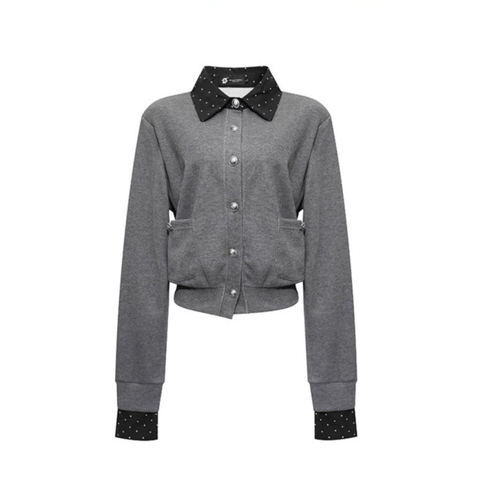 Women's button sweatshirt jacket with inserted shirt collar and cuffs Amarae