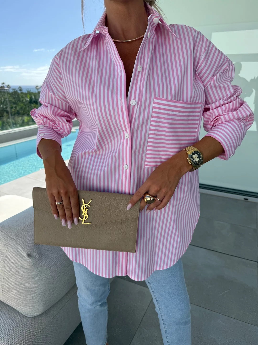 Women Striped Blouse Elegant with Casual Cut Lune London