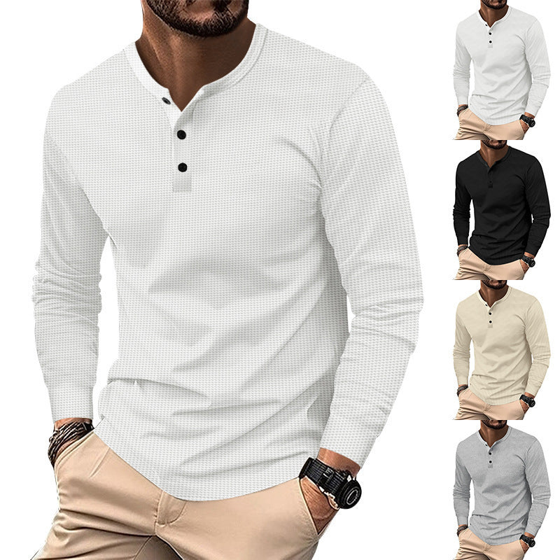 Men's Long Sleeve Henley T-Shirt in Breathable Structured Fabric Lune London