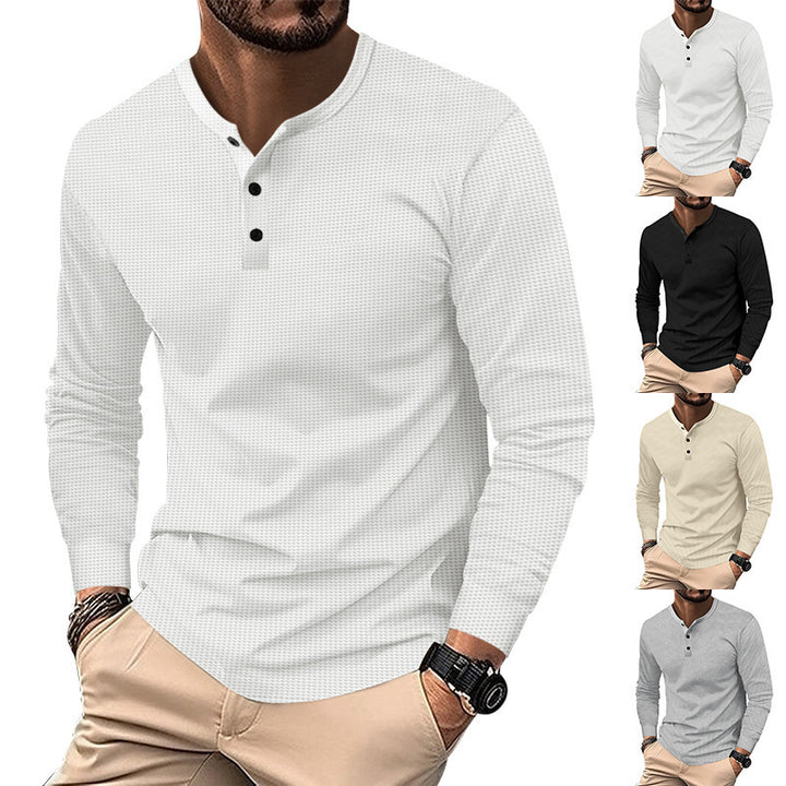 Men's Long Sleeve Henley T-Shirt in Breathable Structured Fabric Lune London