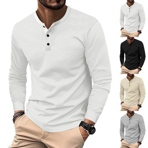 Men's Long Sleeve Henley T-Shirt in Breathable Structured Fabric Amarae