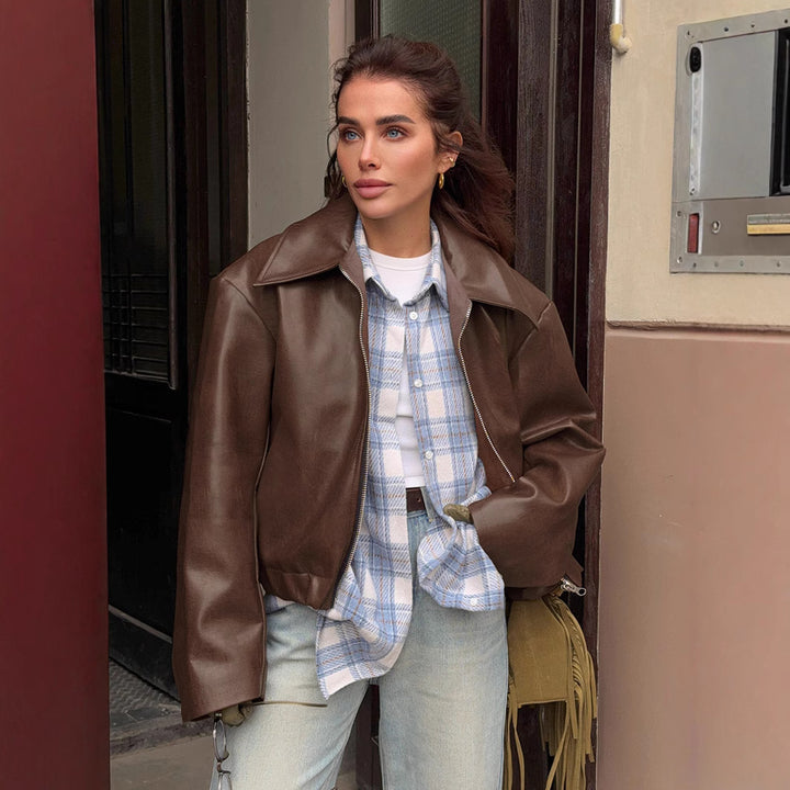 Leather jacket for women with oversized cut Amarae