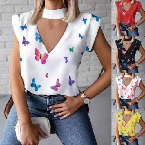 Top féminin avec décolleté en V profond et choker à la mode Chic & Stil