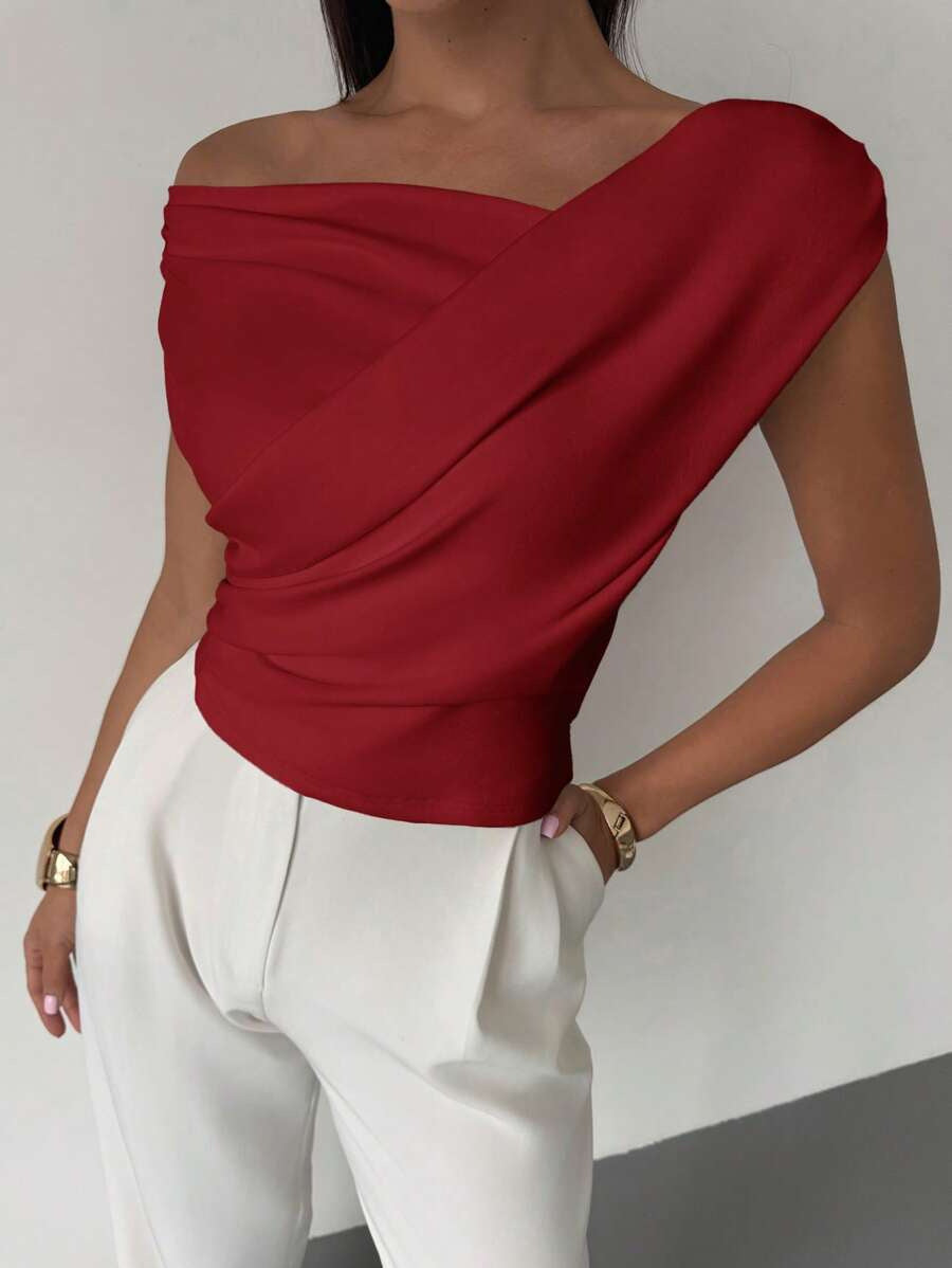 Women Elegant Draped Top with Asymmetric Cut Amarae