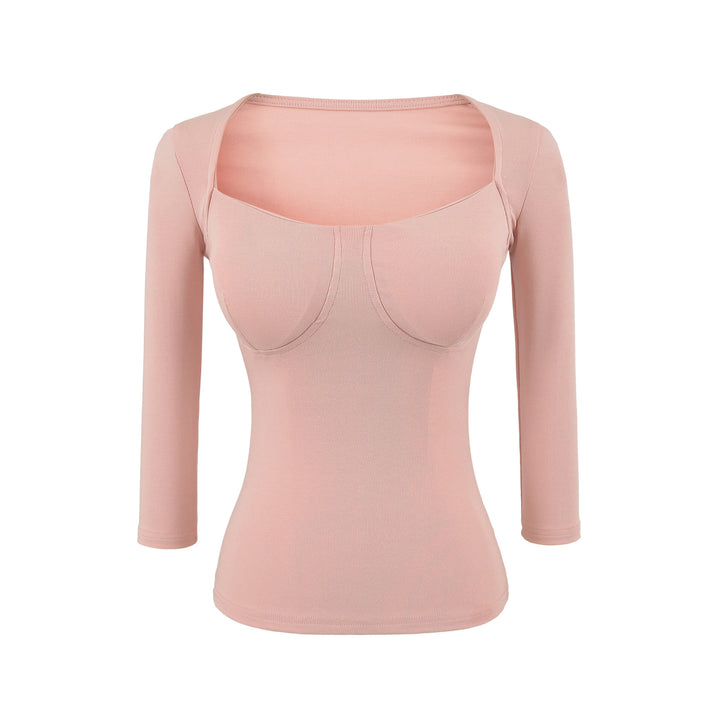 Women's Fitted Long Sleeve Top with Integrated Bustier Contour and Square Neckline Amarae