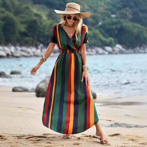 Women Colorful Striped Chic Maxi Dress