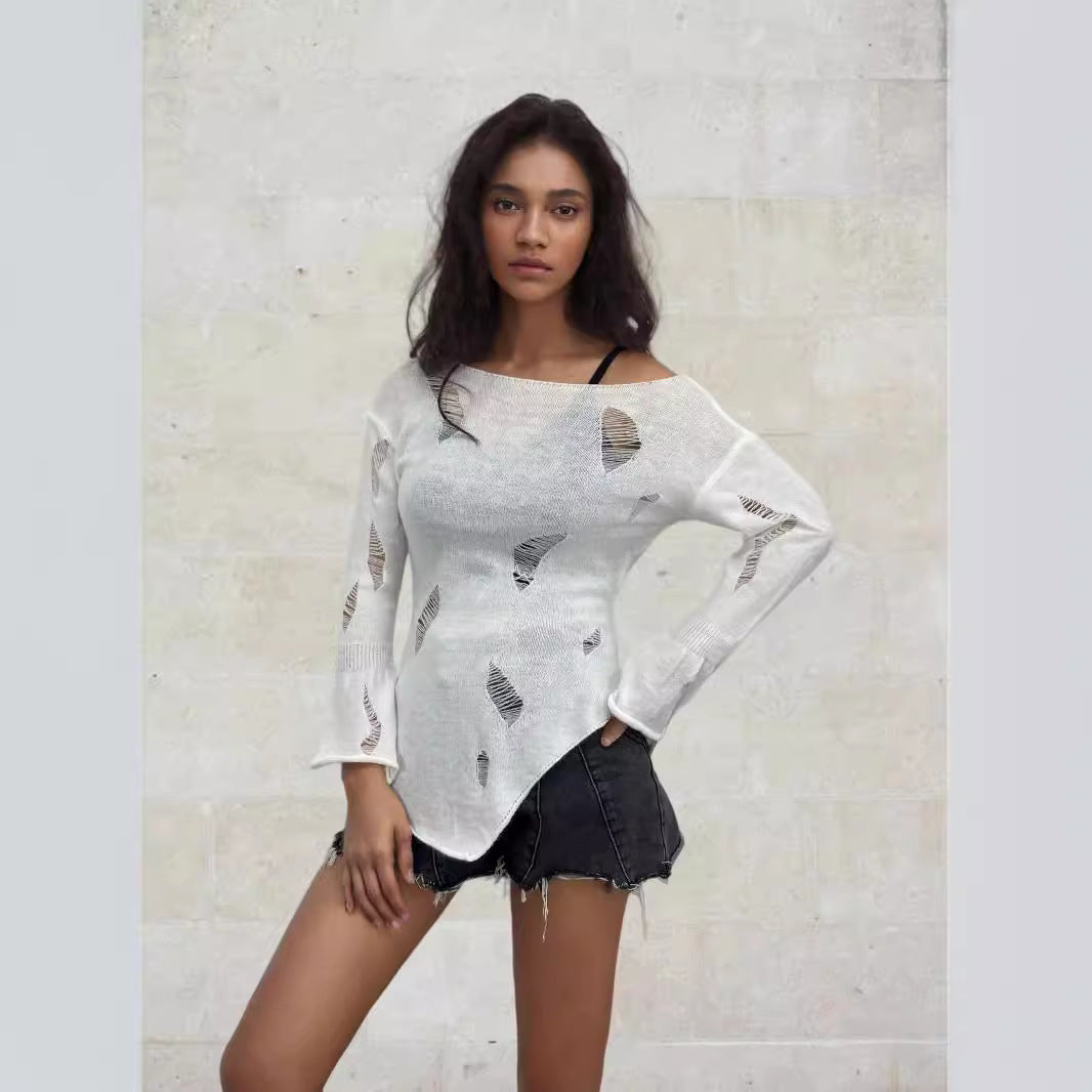 Women's knit sweater with discreet openwork pattern and relaxed fit Lune London