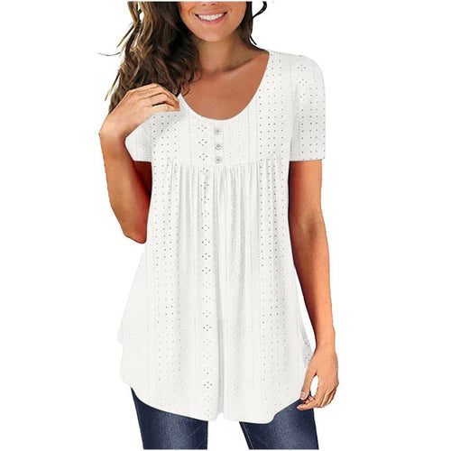 Woman Short Sleeve Button-Up Blouse Amarae