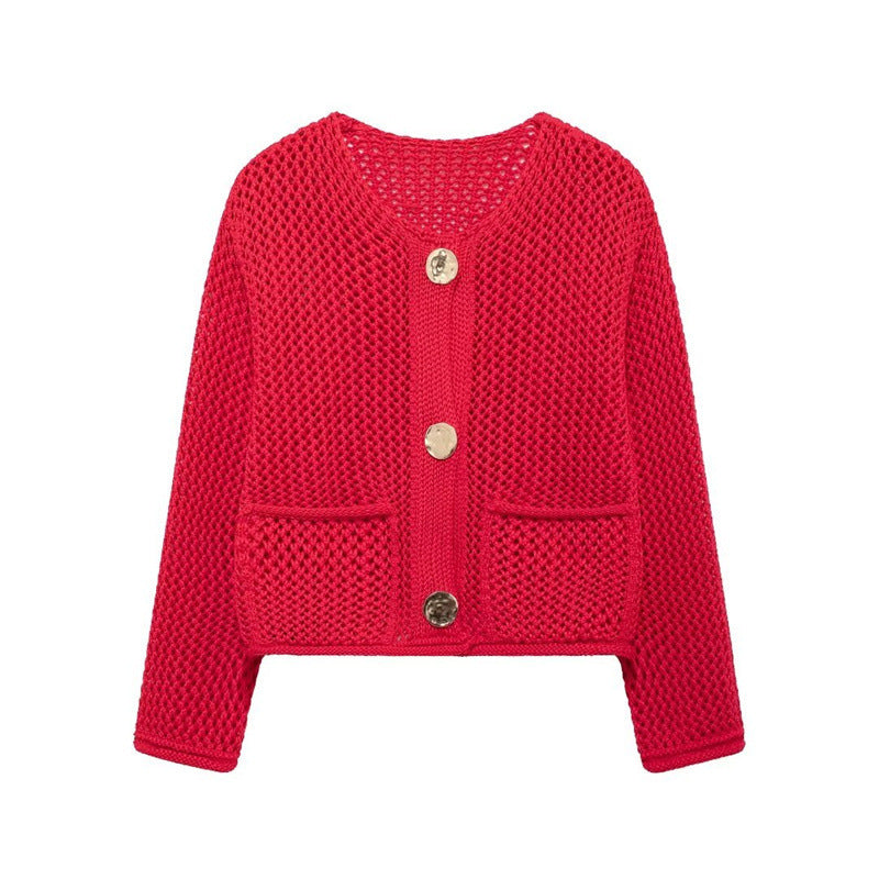 Ladies' knitted cardigan with openwork pattern and practical pockets Lune London