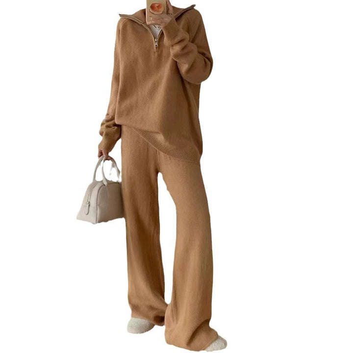 Costume tricot casual pour femmes avec col haut et fermeture éclair Chic & Stil