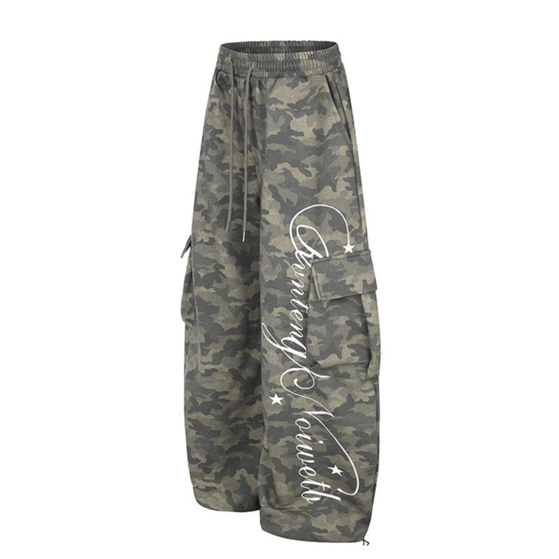 Women's Wide Cargo Palazzo Pants with Drawstring Waistband, Adjustable Hem, and Cargo Pockets Amarae