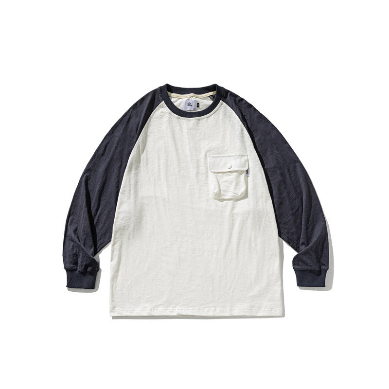 Unisex Casual Raglan Long Sleeve with Contrast Sleeves and Patch Pocket Amarae