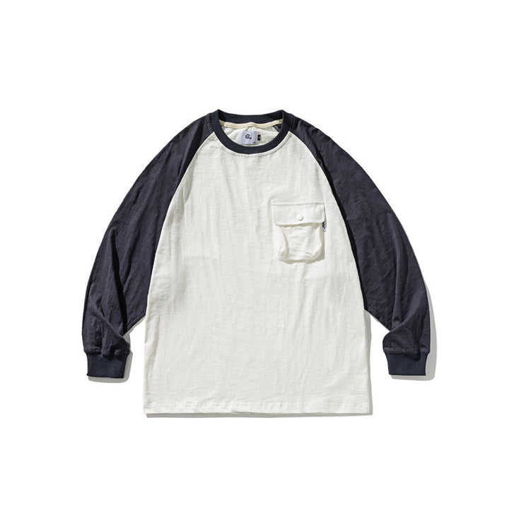 Unisex Casual Raglan Long Sleeve with Contrast Sleeves and Patch Pocket Amarae