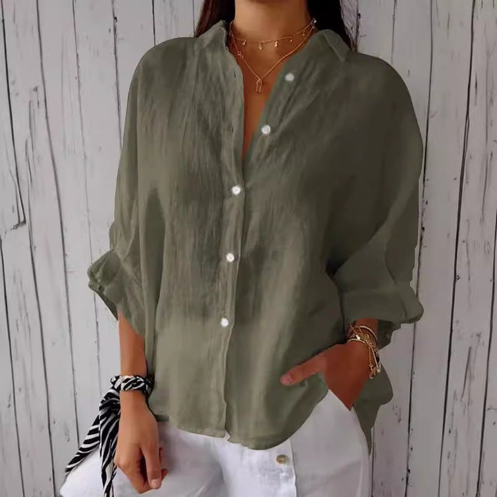 Women Casual Linen Blouse with Loose Fit and Button Placket Lune London