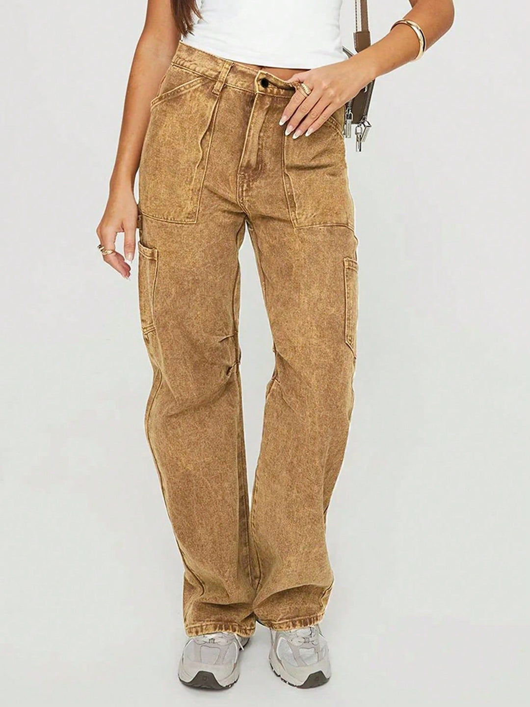 Women's Loose Utility Cargo Jeans with Straight Leg and Patch Pockets Amarae