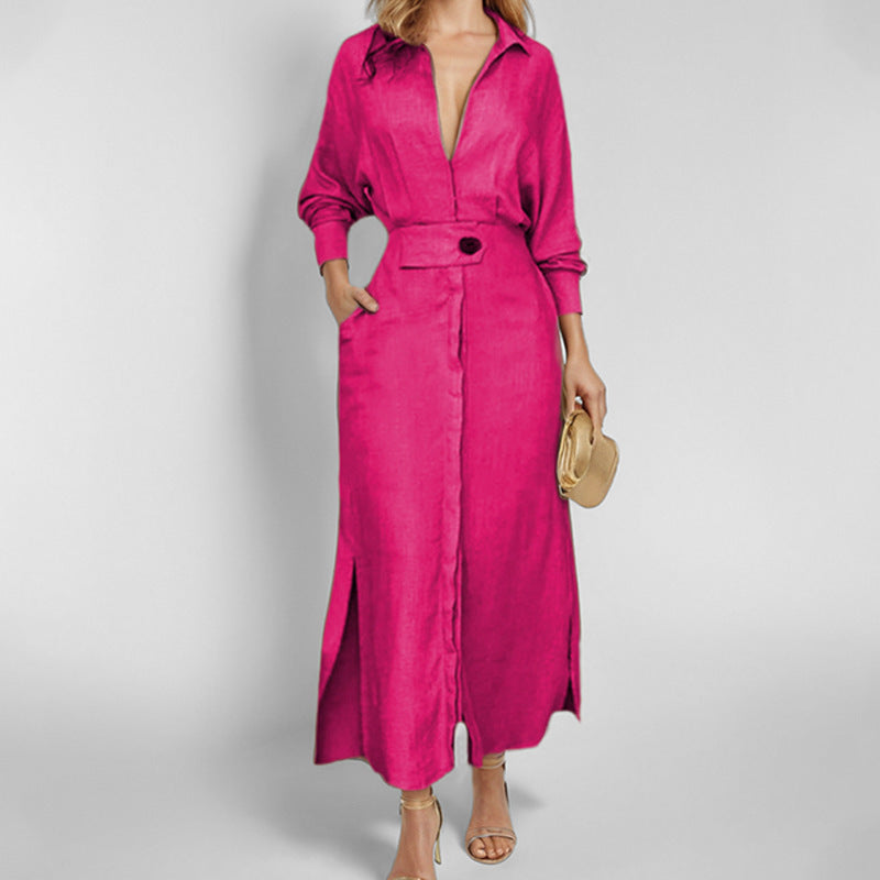 Elegant shirt dress for women with a belt at the waist and side slits Lune London