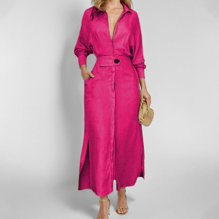 Elegant shirt dress for women with a belt at the waist and side slits Lune London