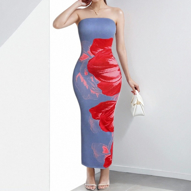 Robe longue ajustée pour femmes avec motif floral Chic & Stil