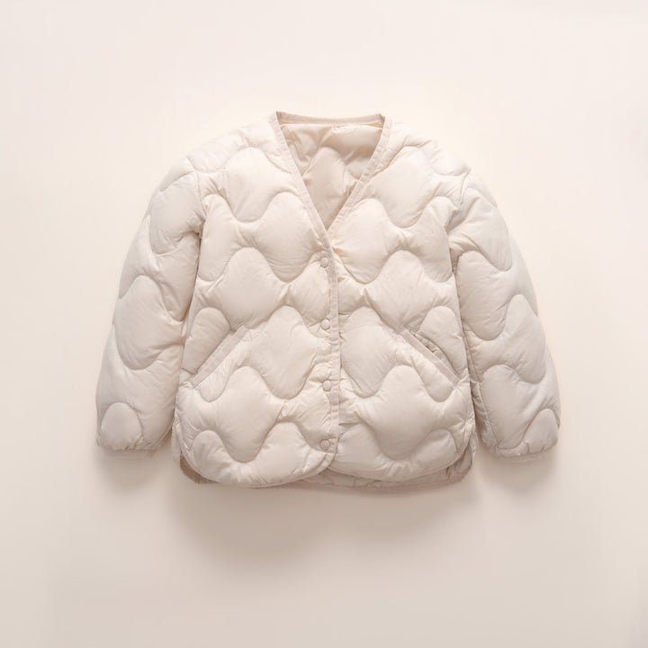 Quilted down jacket for women with modern wave patterns and practical pockets Lune London
