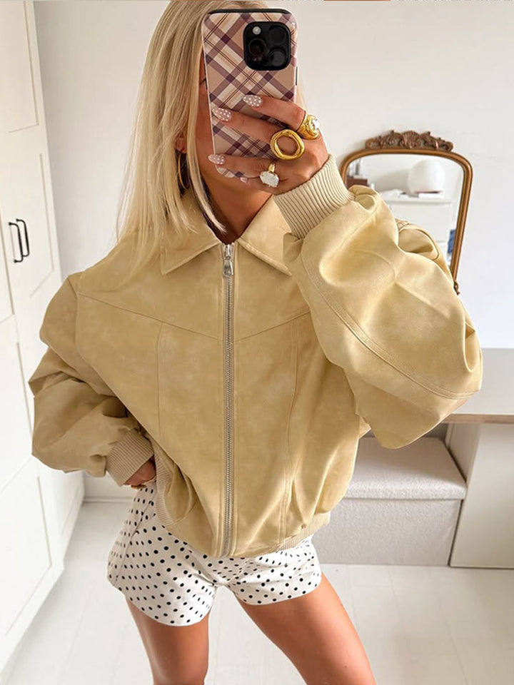 Trendy synthetic leather jacket for women with voluminous sleeves Lune London