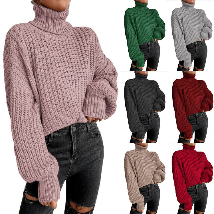 Thick wool sweater for women with high collar and flared sleeves Lune London