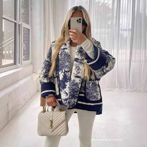 Ladies Elegant down jacket with traditional pattern and wide lapel Amarae