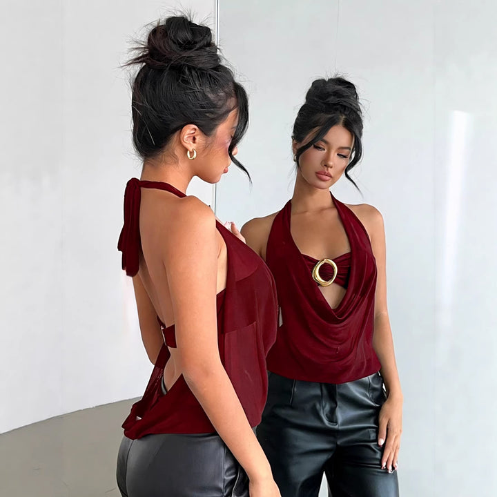 Women High-quality Wrap Top with Decorative Ring Detail Lune London