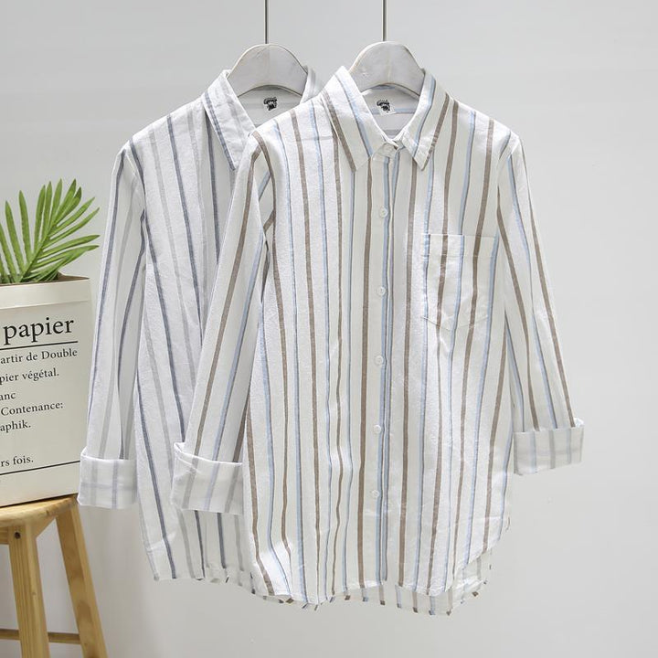 Blouse décontractée pour femmes à manches longues avec motif fin à rayures Chic & Stil
