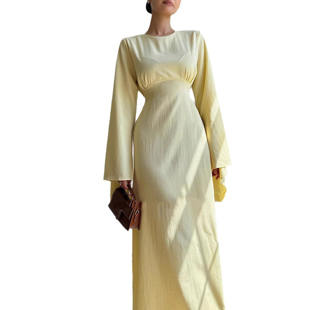 Ladies maxi dress with flared trumpet sleeves and fitted empire silhouette Amarae