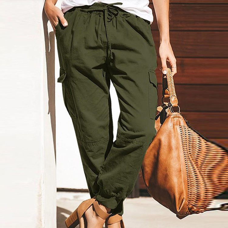 Lune London Women's Cargo Pants with Elastic Waist and Practical Pockets