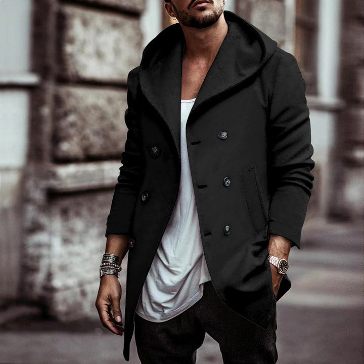 Urban coat for men with oversized hood and double-breasted Lune London