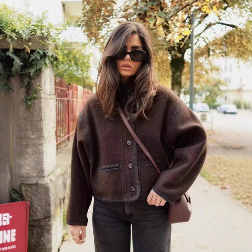 Cropped transitional jacket for women with elegant buttons and practical pockets Amarae