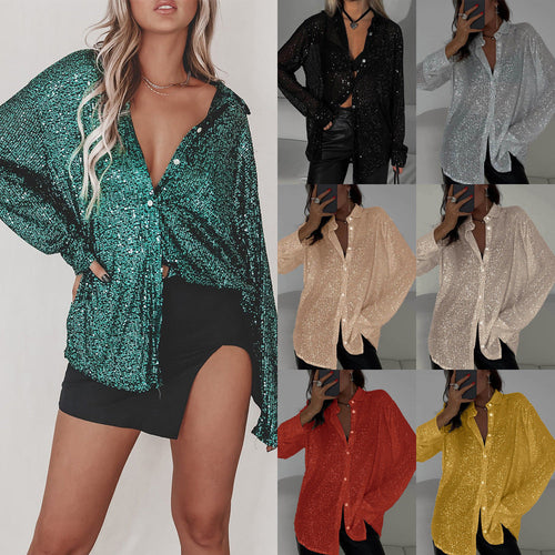 Women's Glittering Oversized Shirt Blouse Amarae