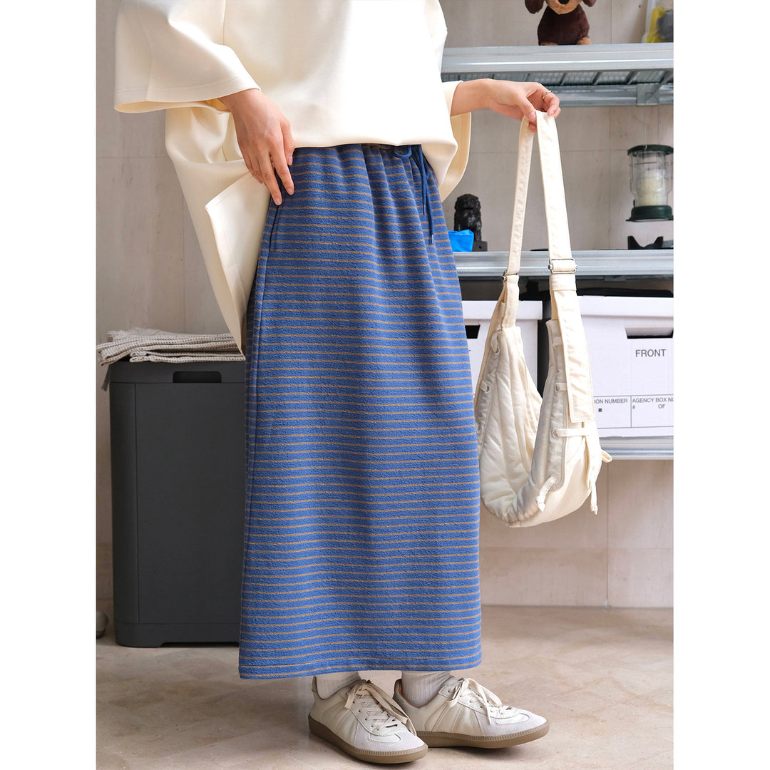Women Striped Midi Skirt made of fine knit with elastic drawstring Amarae
