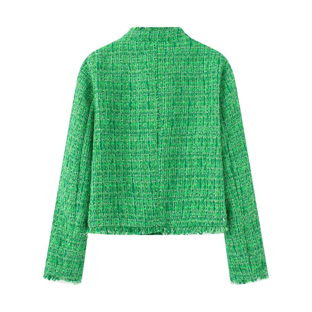 Ladies elegant short jacket in textured fabric with golden buttons Lune London