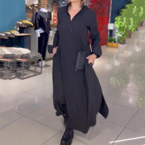 Casual maxi dress for women with a modern shirt design and practical side pockets Amarae