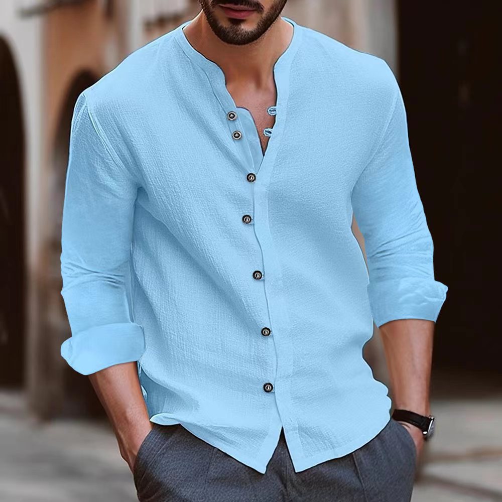 Men's Long Sleeve Henley Shirt in Lightweight Cotton Fabric with Trendy Button Detail Lune London