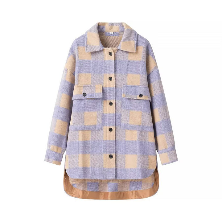 Women's Checked Oversized Transitional Jacket in Shacket Style Amarae