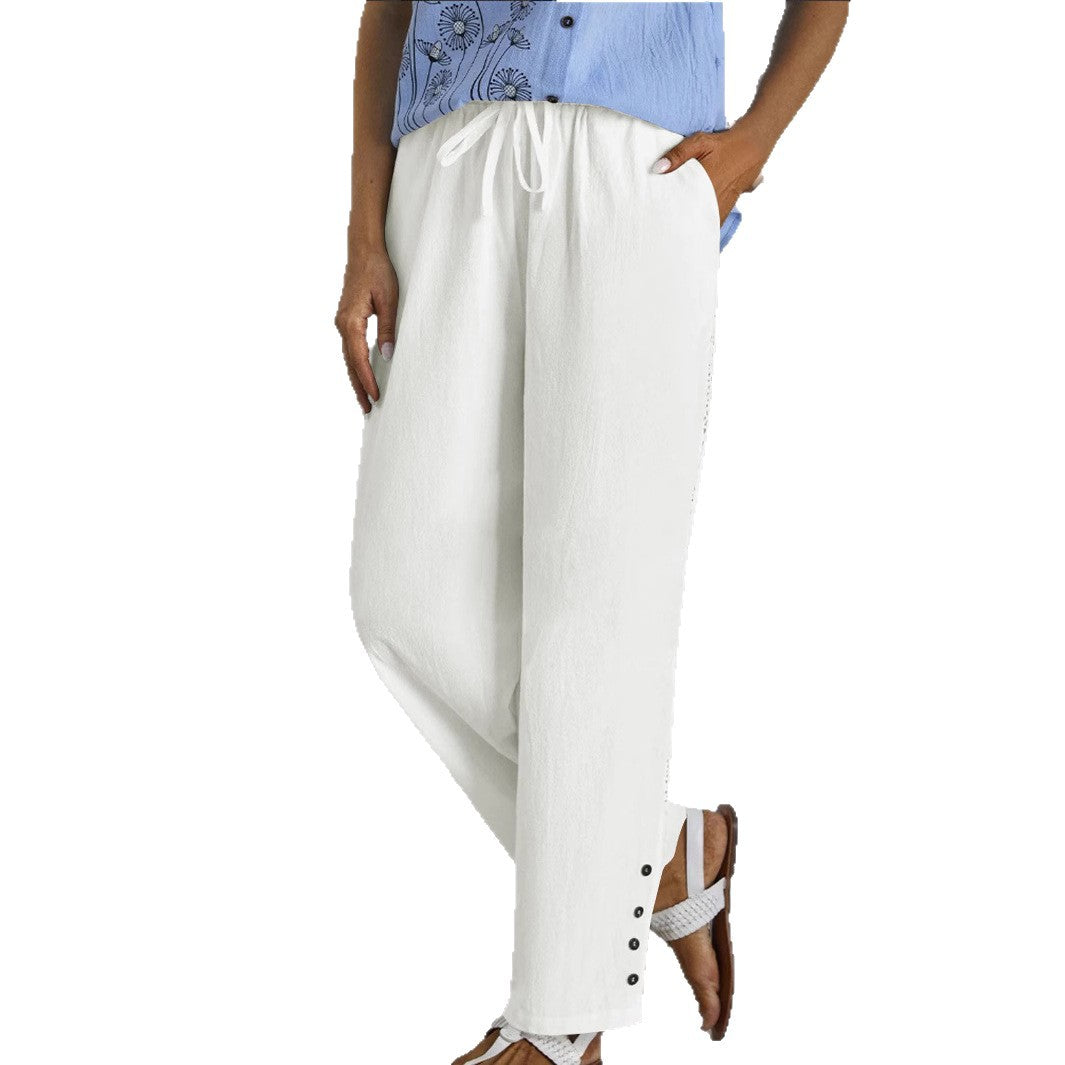 High-waisted chino pants for women with elastic waistband and side pockets Lune London