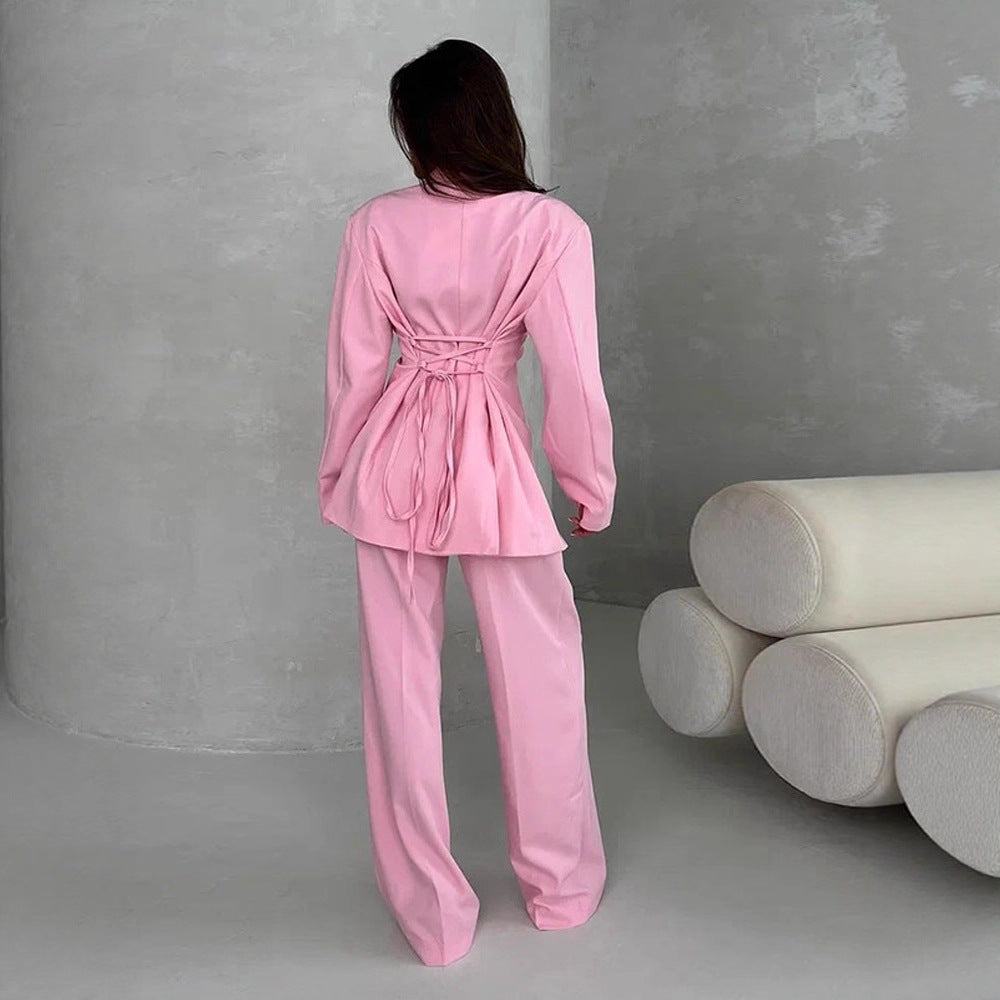 Women's Two-Piece Oversized Suit Set with Wrap Blazer and Wide Palazzo Pants Amarae