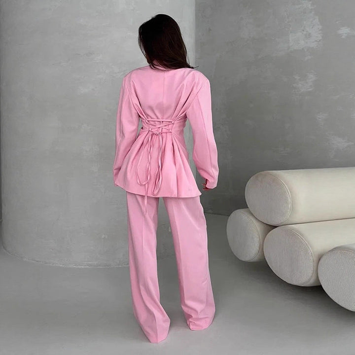 Women's Two-Piece Oversized Suit Set with Wrap Blazer and Wide Palazzo Pants Amarae