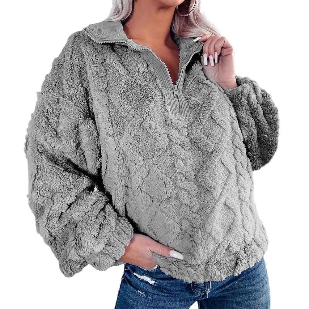 Cozy fleece sweater for women with zipper and honeycomb pattern Lune London