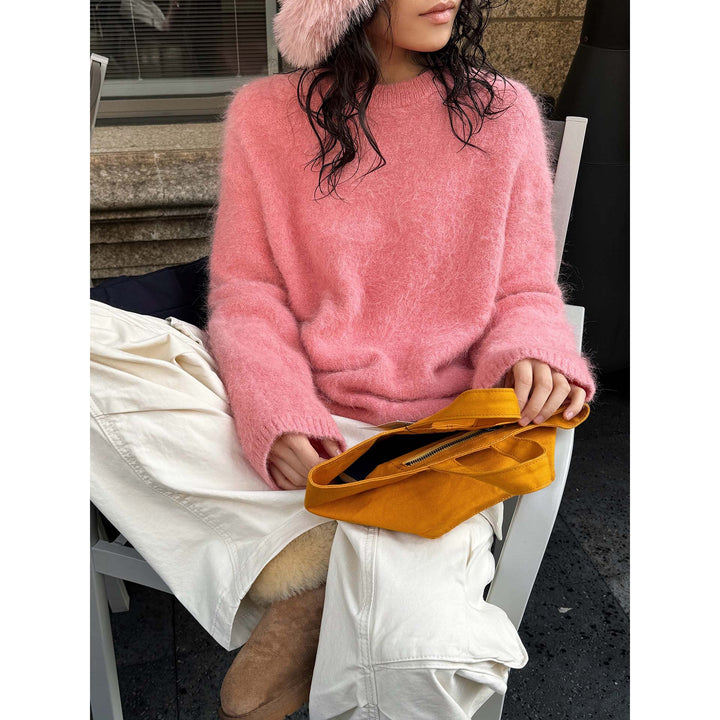 Women Fluffy Mohair-Mix Sweater with Loose Oversize Cut Amarae