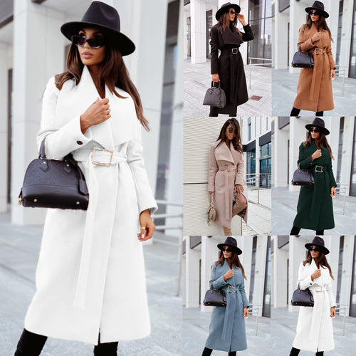 Elegant coat for women with wide lapels and adjustable belt Amarae