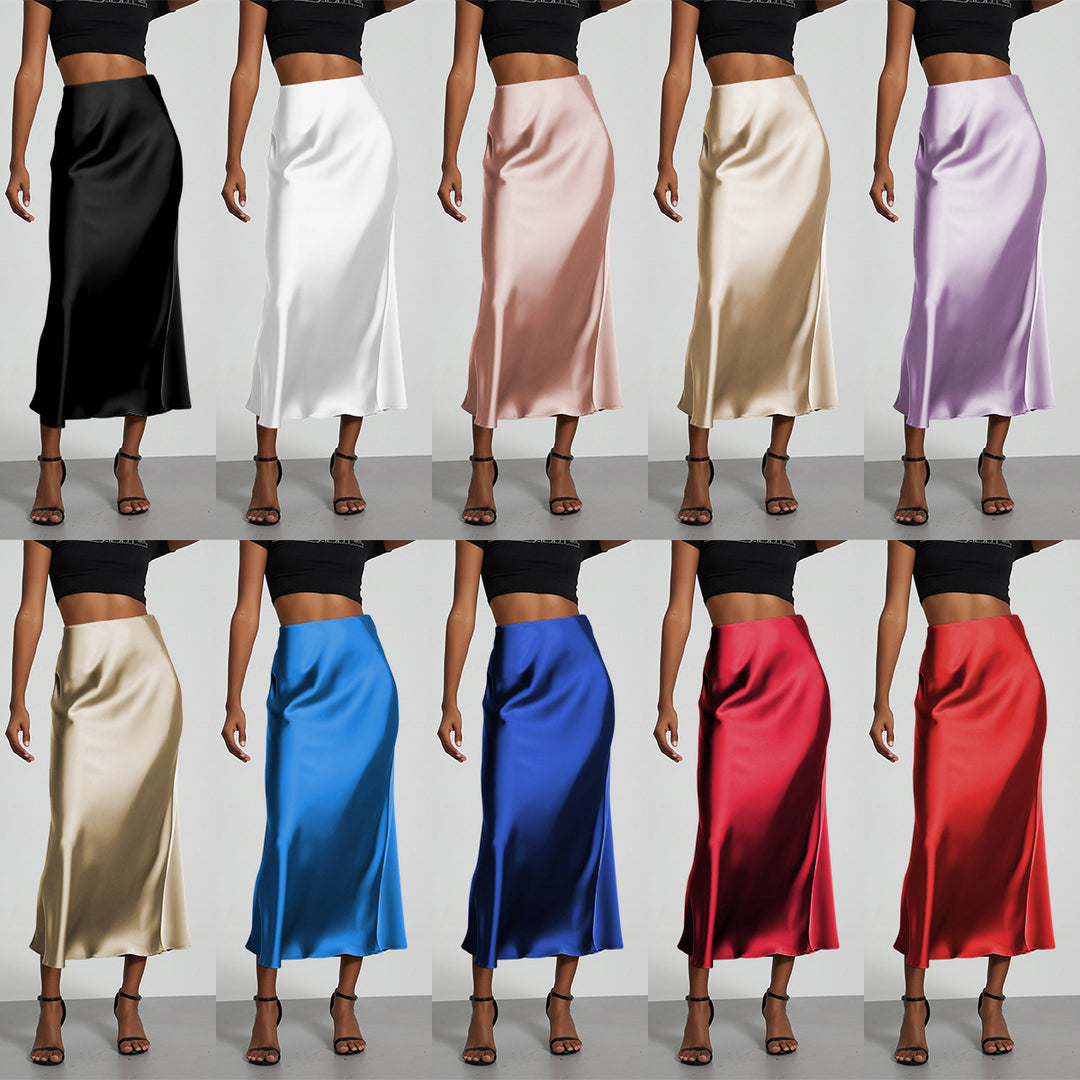 Women Elegant and flowing Satin Maxi Skirts Lune London