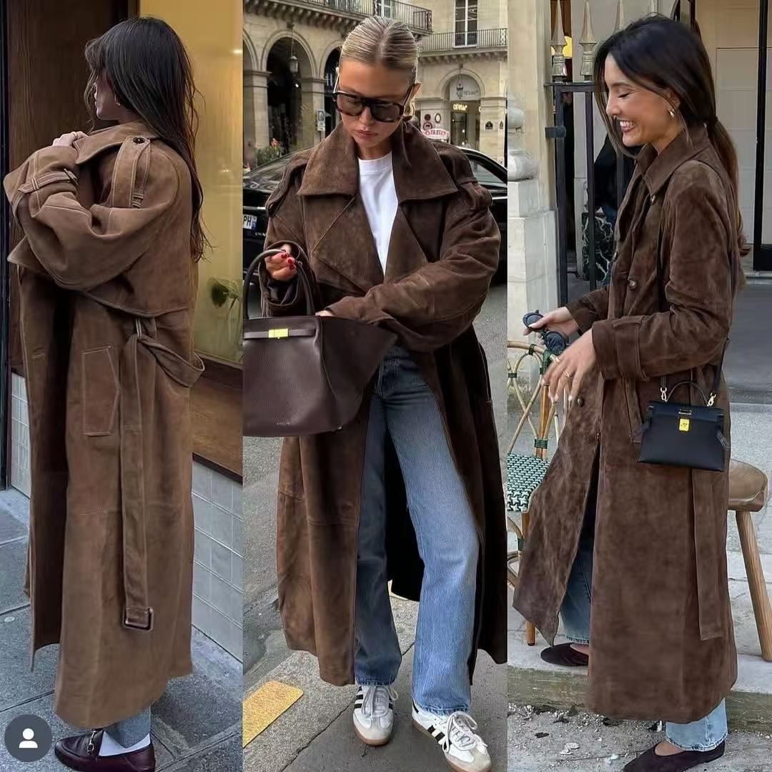 Manteau trench en daim élégant pour femme avec poches pratiques et ceinture à la taille Chic & Stil