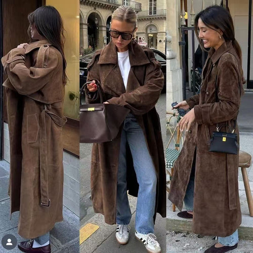 Manteau trench en daim élégant pour femme avec poches pratiques et ceinture à la taille Chic & Stil